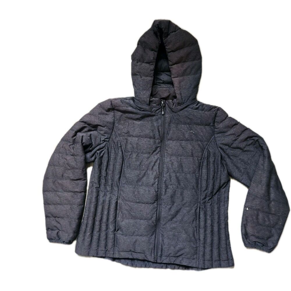 HeatKeep Down Puffer Jacket XL Gray Quilted Insulated Removable Hood Winter GUC